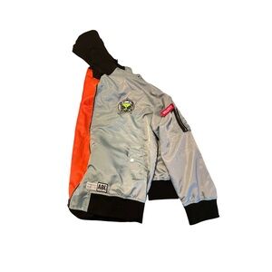 Aliens Built Earth Silver and Orange Bomber Jacket